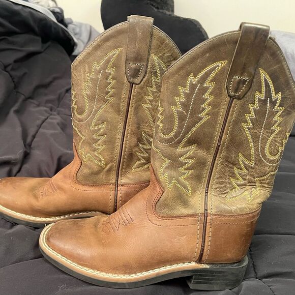 Old West Tan and Brown Kids Cowboy Boots - Picture 4 of 7